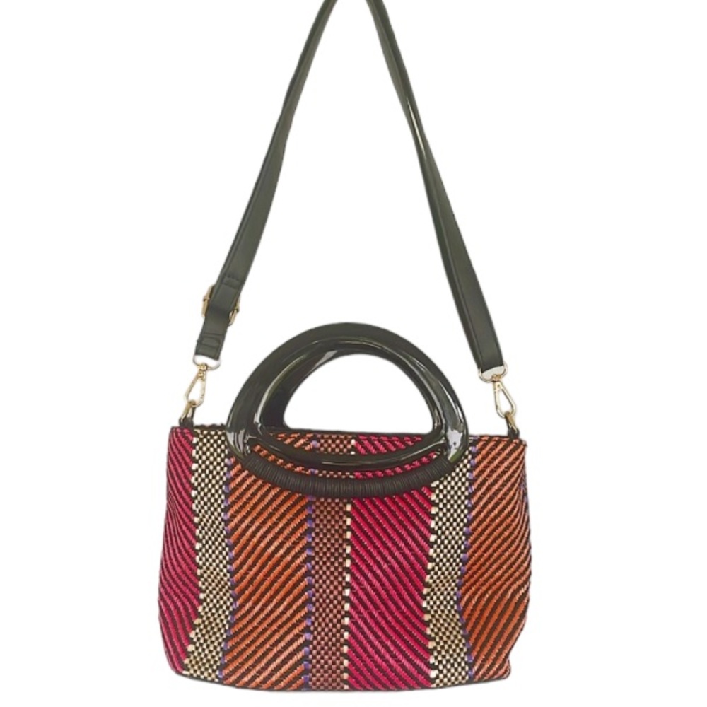 New Look woven tribal print straw crossbody handbag purse